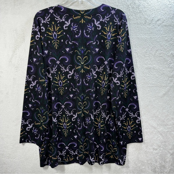 CJ Banks One Button Cardigan Stretch Knit 3/4 Sleeve Purple‎ Paisley NEW Size 1X - Picture 8 of 9
